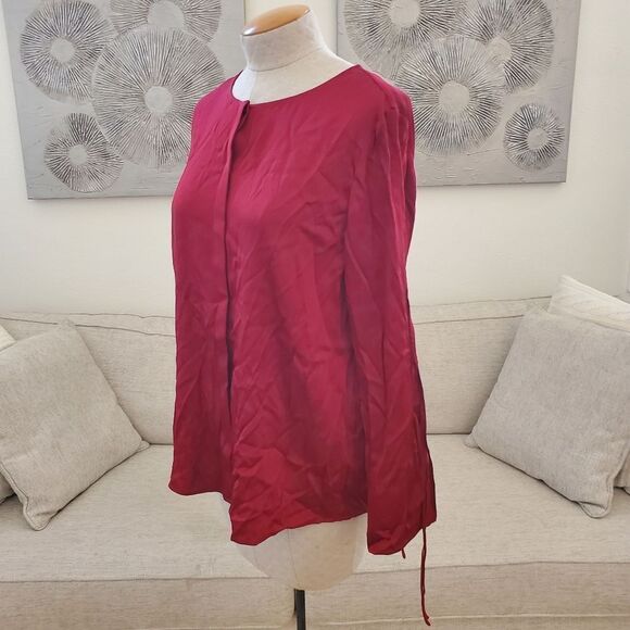 HUGO BOSS| 'Burana' Stretch Silk Blouse - size 10 in Dark Red - Picture 8 of 14